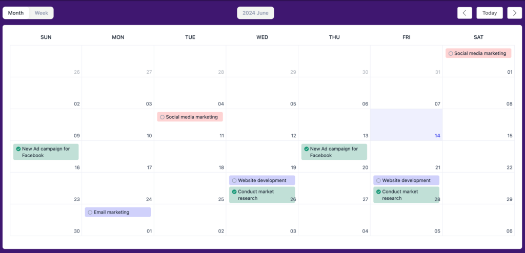 FluentBoards Calendar View